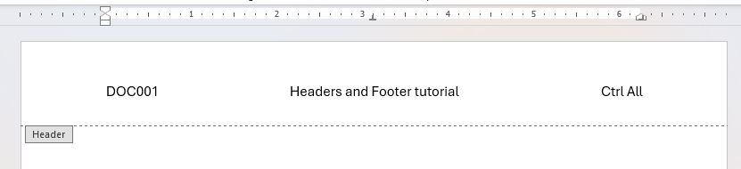 Header tab stops example in Word